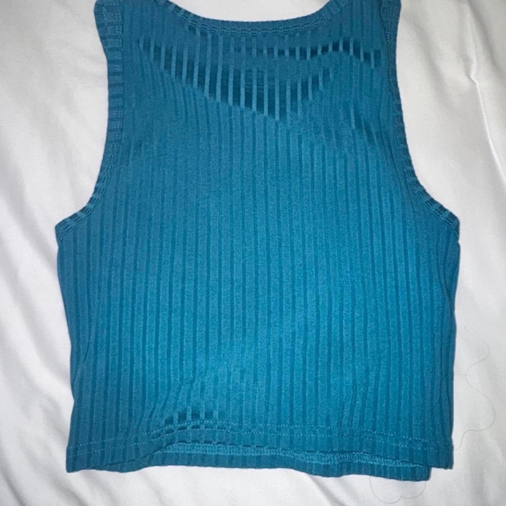 SHEIN Teal Ribbed Crop Tank Top